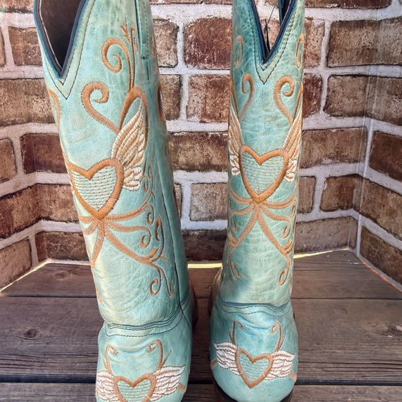 Pecos Bill Embroidered Turquoise Western Boots 8.5 - Picture 5 of 7